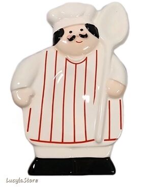 Ceramic Fat Chef Spoon Rest - Red & White Striped